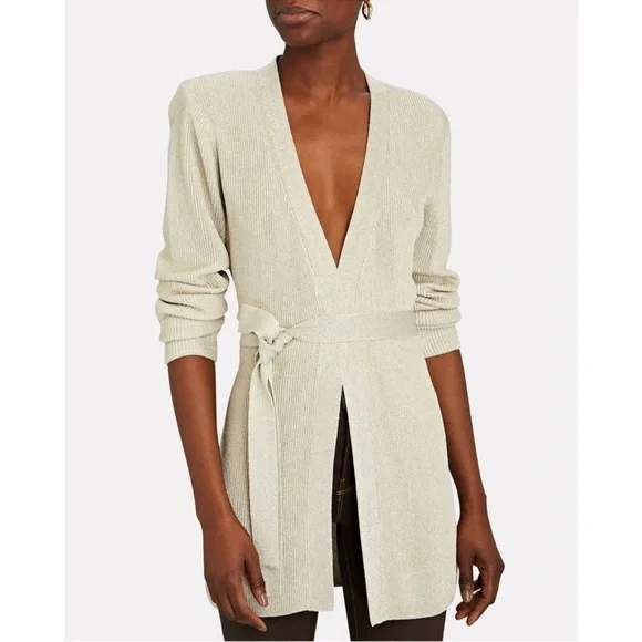 L’Agence Rhea Open Front Tie Knit Cardigan Sweater Gold Women’s Large Hybrid